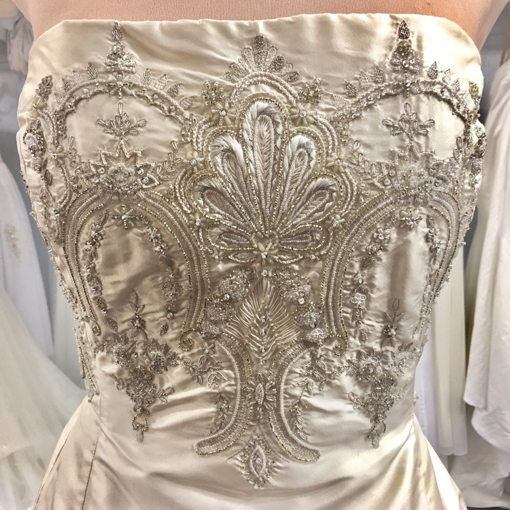 Runway Oscar De La Renta Bridal Sequin Wedding Dress Gown - Picture 7 of 8